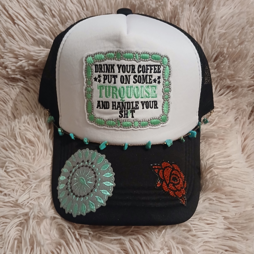 Embroidered Black and White Trucker Hat